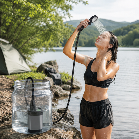Įkraunamas nešiojamas elektrinis lauko dušas