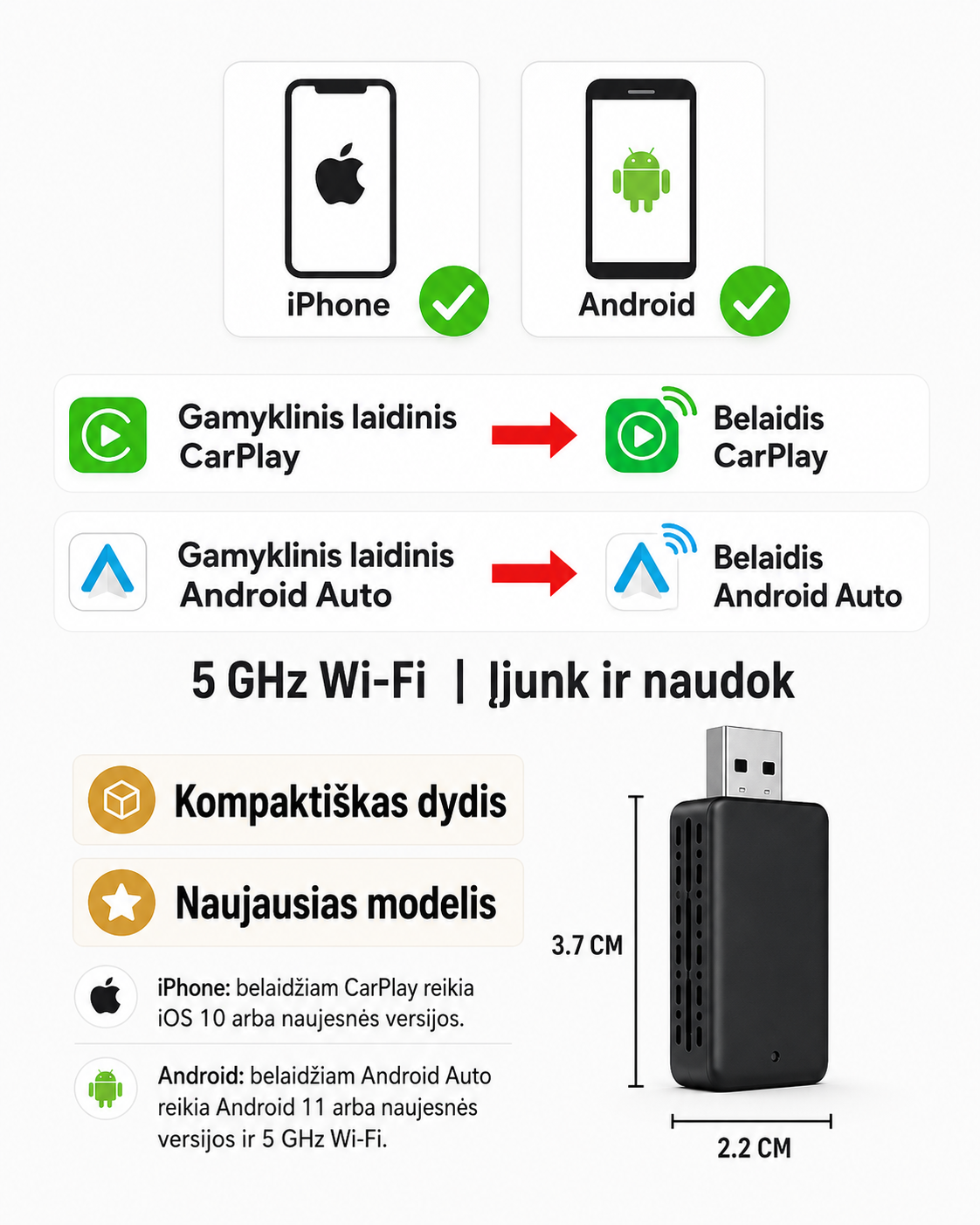 Belaidis CarPlay ir Android Auto Adapteris - nuotrauka 3