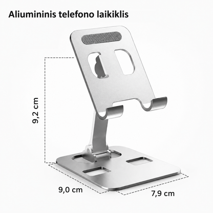 Aliumininis telefono laikiklis ant stalo