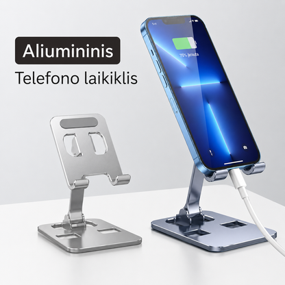 Aliumininis telefono laikiklis ant stalo