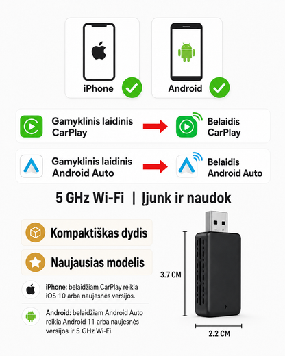 Belaidis CarPlay ir Android Auto Adapteris - nuotrauka 3