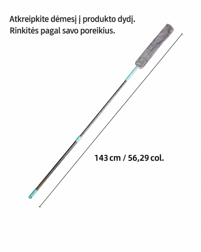 Ilga dulkių šluostė sunkiai pasiekiamoms vietoms – po lova, sofa ir baldais